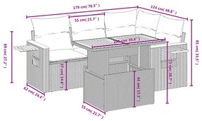 vidaXL Σαλόνι Κήπου 5 Τεμαχίων Γκρι από Συνθετικό Ρατάν με Μαξιλάρια