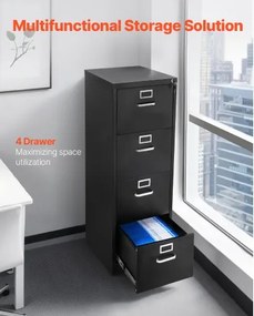VEVOR 4 Drawer File Cabinet Metal Vertical Cabinet with Lock for Home Office