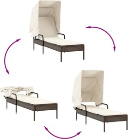 vidaXL Ξαπλώστρες 2 Τεμ. Καφέ Συνθ. Ρατάν με Σκίαστρα και Τραπεζάκια