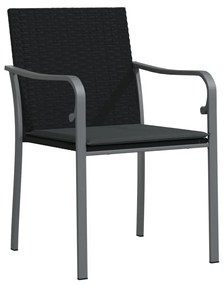 Καρέκλες Κήπου 2 τεμ. Μαύρο 56x59x84 εκ Συνθ. Ρατάν &amp; Μαξιλάρια - Μαύρο