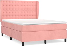 vidaXL Κρεβάτι Boxspring με Στρώμα Ροζ 140x190 εκ. Βελούδινο
