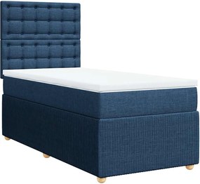 vidaXL Κρεβάτι Boxspring με Στρώμα Μπλε 90x200 εκ.Υφασμάτινο