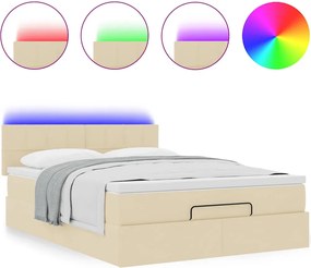 vidaXL Οθωμανικό κρεβάτι με στρώμα &amp; LEDs Cream 140x190cm Ύφασμα