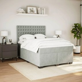 Κρεβάτι Boxspring με Στρώμα Ανοιχτό Γκρι 140x190 εκ. Βελούδινο - Γκρι