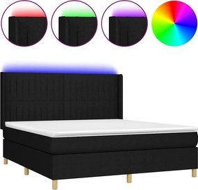 vidaXL Κρεβάτι Boxspring με Στρώμα &amp; LED Μαύρο 180x200 εκ. Υφασμάτινο