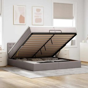 vidaXL Οθωμανικό κρεβάτι με στρώματα &amp; LEDs Taupe 200x200cm ύφασμα
