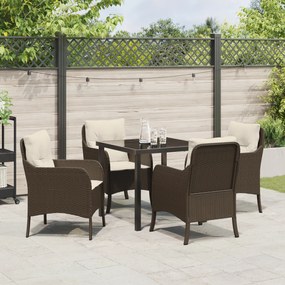 vidaXL Σετ Dining Κήπου 5 Τεμαχίων  με Μαξιλάρια Καφέ Πολυ Ρατάν