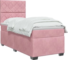 vidaXL Κρεβάτι box spring με στρώμα Ροζ 90 x 200 cm Βελούδο