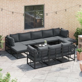 vidaXL Σετ Καναπέ Κήπου 10 pcs Μαύρο 353 x 141.5 x 71 εκ Αλουμίνιο