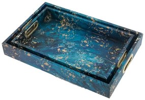 Artekko Ocean Διακοσμητικός Δίσκος MDF/Τεχνόδερμα Μπλε/Χρυσό (44,5x29,2x6,4)cm Σετ/2 Artekko 82332