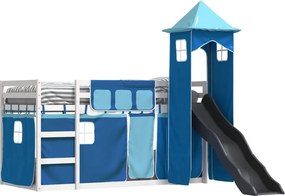 vidaXL Κουκέτα με Τσουλήθρα και Κουρτίνες Μπλε 90x200 εκ.