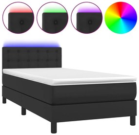 vidaXL Κρεβάτι Boxspring με Στρώμα &amp; LED Μαύρο 80x200 εκ. Συνθ. Δέρμα