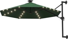 vidaXL Ομπρέλα Κήπου Επιτοίχια με LED Πράσινη 300 εκ.