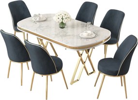 Dining Table &amp; Chairs Set (7 Pieces) Lai - White, Gold, Anthracite White
Gold
Anthracite