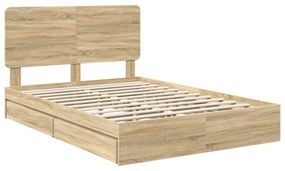 vidaXL Κρεβάτι Αποθήκης Δρύς Sonoma 150 x 200 cm Επεξεργασμένο ξύλο
