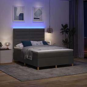 vidaXL LED Κρεβάτι με βάθρο Σκούρο Γκρι 140 x 200 cm ύφασμα