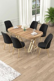 Dining Table &amp; Chairs Set (7 Pieces) Lai - Light Walnut, Gold, Black Light Walnut
Gold
Black