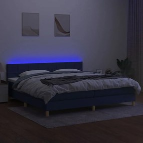 vidaXL Κρεβάτι Boxspring με Στρώμα &amp; LED Μπλε 200x200 εκ. Υφασμάτινο