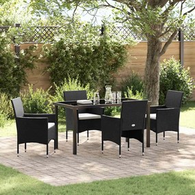 vidaXL Σέτ φαγητού για κήπο με μαξιλάρι 5 pcs Μαύρο Πολυ ράταν