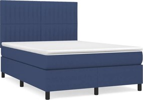 vidaXL Κρεβάτι Boxspring με Στρώμα Μπλε 140x190 εκ. Υφασμάτινο