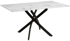 Τραπέζι 606-223-099 160x90x75cm Marble Effect White-Black Metal, Glass