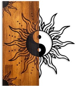 Διακοσμητικό Τοίχου Yin Yang 899SKL2683 50x3x58cm Walnut-Black Wallity Μέταλλο,Ξύλο