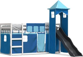 vidaXL Κουκέτα με Τσουλήθρα και Κουρτίνες Μπλε 90x200 εκ.