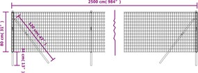 vidaXL Συρματόπλεγμα Περίφραξης Ανθρακί 0,8x25 μ. Γαλβανισμένο Ατσάλι