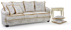 Καναπές Τριθέσιος TURRI, με 2 μαξιλάρια deco 50x50 και 2 μαξιλάρια deco 45x45, άσπρο με χρυσό, 247x102x100cm-TED1112