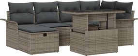vidaXL Σετ Καναπέ Κήπου με μαξιλάρι 7 pcs Γκρι Πολυ ράταν