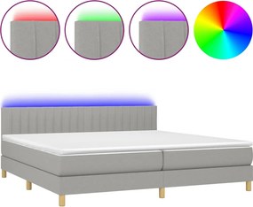vidaXL Κρεβάτι Boxspring με Στρώμα &amp; LED Αν.Γκρι 200x200εκ. Υφασμάτινο