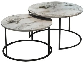 Coffee tables Solme set 2pcs white marble melamine-black metal 75x75x45 εκ.