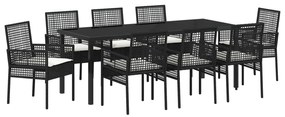 vidaXL Σετ Γευμάτων Κήπου 9 Τεμαχίων με Μαξιλάρια Μαύρο Πολυ Ρατάν