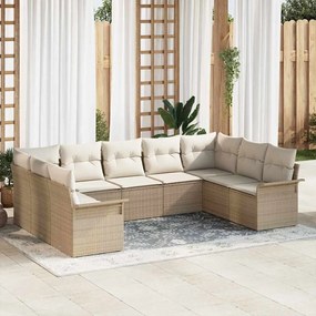 vidaXL Σετ Καναπέ Κήπου με μαξιλάρι 9 pcs Μπεζ Πολυ ράταν
