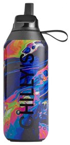 Μπουκάλι Θερμός Series 2 Flip Chilly's με πτυσσόμενο καλαμάκι, χωρητικότητα 500ml και διατήρηση θερμοκρασίας 24h κρύο - Dreamscape Neon Galaxy