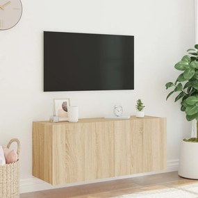 Έπιπλο Τοίχου Τηλεόρασης με LED Sonoma Δρυς 100x35x41 εκ. - Καφέ