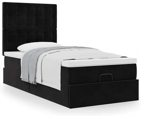 vidaXL Οθωμανικό κρεβάτι με στρώματα Μαύρο 100x200cm Velvet