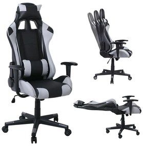 BF8000 Gaming Πολυθρόνα Γραφείου, Ανάκλιση Πλάτης έως 90°, Pvc Μαύρο - Γκρι 70x67/134x125/135cm ΕΟ576,1