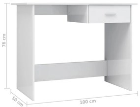 vidaXL Γραφείο Γυαλιστερό Λευκό 100 x 50 x 76 εκ. από Επεξ. Ξύλο