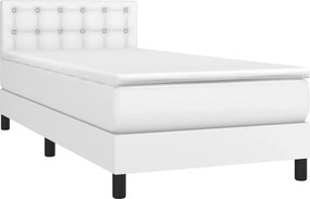vidaXL Κρεβάτι Boxspring με Στρώμα Λευκό 90x200εκ. από Συνθετικό Δέρμα