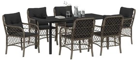 vidaXL Σέτ φαγητού για κήπο με μαξιλάρι 7 pcs Γκρι Πολυ ράταν