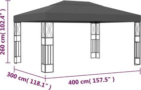 vidaXL Κιόσκι Ανθρακί 3 x 4 μ. Υφασμάτινο