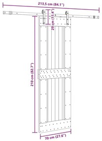 Συρόμενη Μεσόπορτα με Μηχανισμό 70 x 210 εκ. Μασίφ Ξύλο Πεύκου - Καφέ