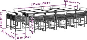 vidaXL Σετ Τραπεζαρίας Κήπου 15 τεμ Μαύρο από Συνθ. Ρατάν με Μαξιλάρια