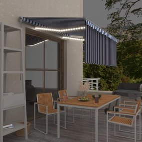 vidaXL Τέντα Συρόμενη Χειροκίνητη με Σκίαστρο &amp; LED Μπλε/Λευκό 3x2,5 μ