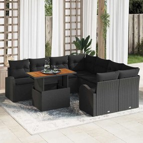 vidaXL Σετ Καναπέ Κήπου με μαξιλάρι 9 pcs Μαύρο 100 x 55 x 73 εκ