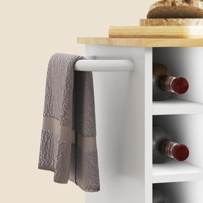 HOMCOM Τροχήλατο Κουζίνας, Κινητή Νησίδα Κουζίνας, Τρόλεϊ Κουζίνας με Ντουλάπια, Ράφια Κρασιού, Ντουλάπι και Επιφάνεια Εργασίας, Λευκό