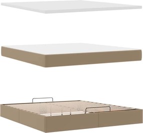 vidaXL Οθωμανικό κρεβάτι με στρώμα &amp; LEDs Cappucino Faux Leather