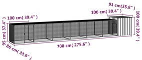 vidaXL Κοτέτσι - Κλουβί Γκρι 700x91x100 εκ. από Γαλβανισμένο Χάλυβα