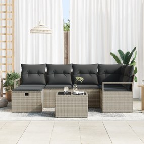 vidaXL 7 Τεμαχίων Σετ Καναπέ Κήπου με Μαξιλάρια Ανοιχτό Γκρι Πολυ Ράταν
